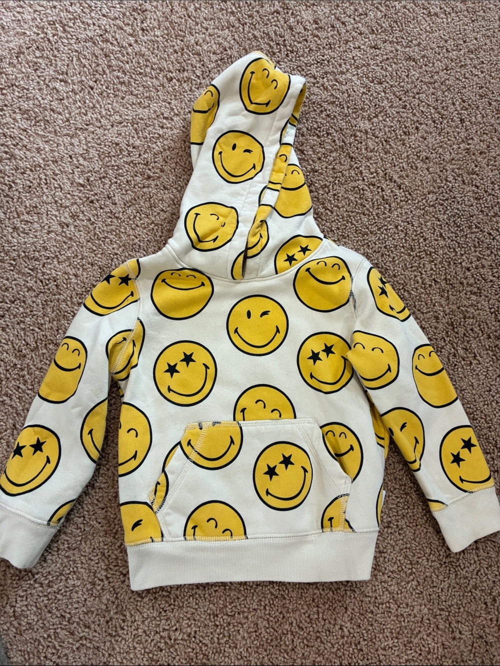 GAP Cream Hoodie with Yellow Smiley Face Print